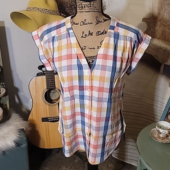 LOFT Gingham Print Top Size XS - Picture 2 of 8